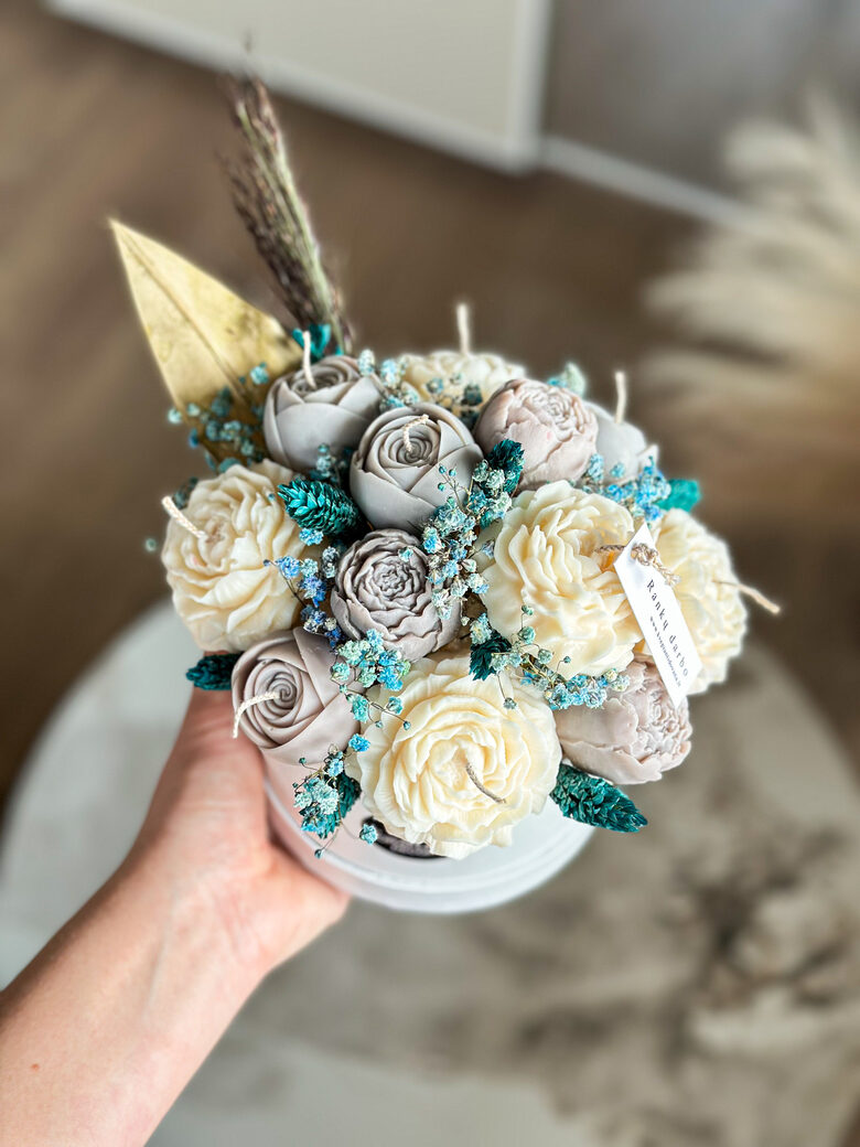 Žvakių ir džiovintų augalų puokštė VINTAŽINĖ, M