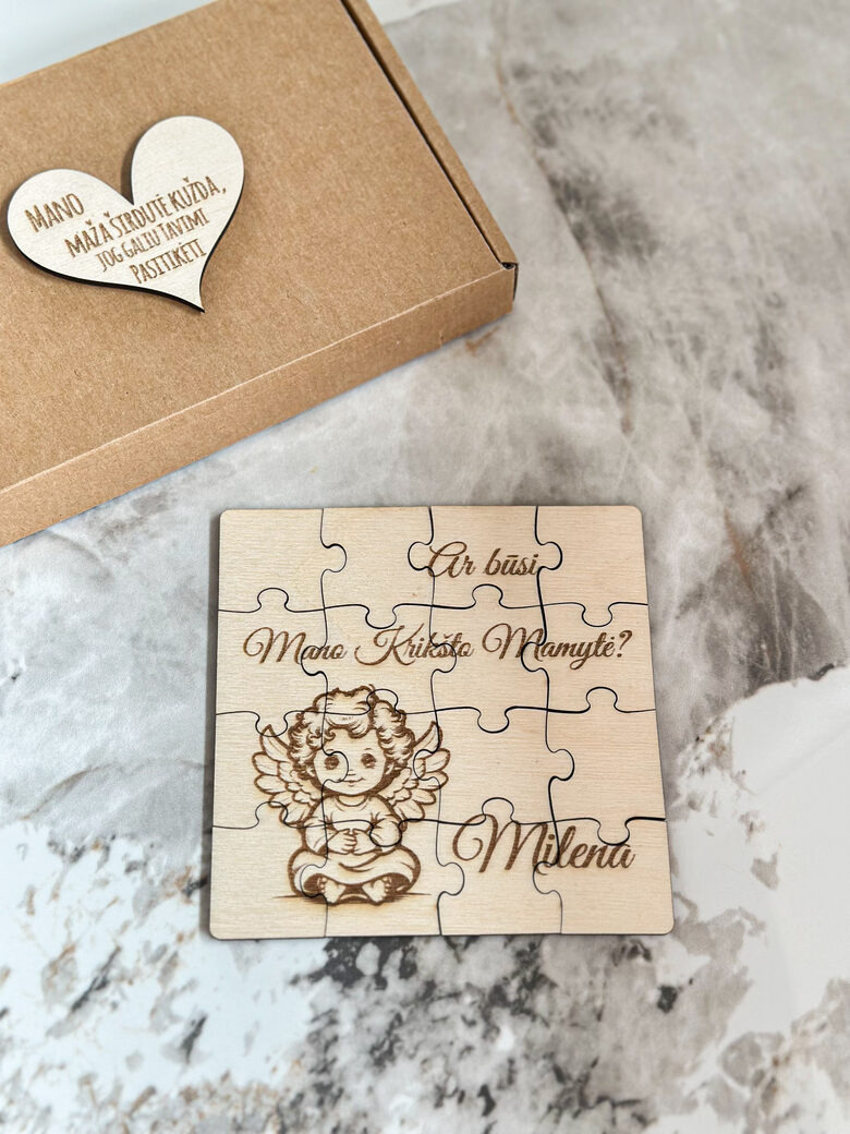 Medinė delionė-pakvietimas AR BŪSI MANO KRIKŠTO... 13x13 