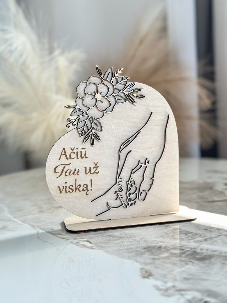 Medinė širdelė su užrašu AČIU TAU UŽ VISKĄ..
