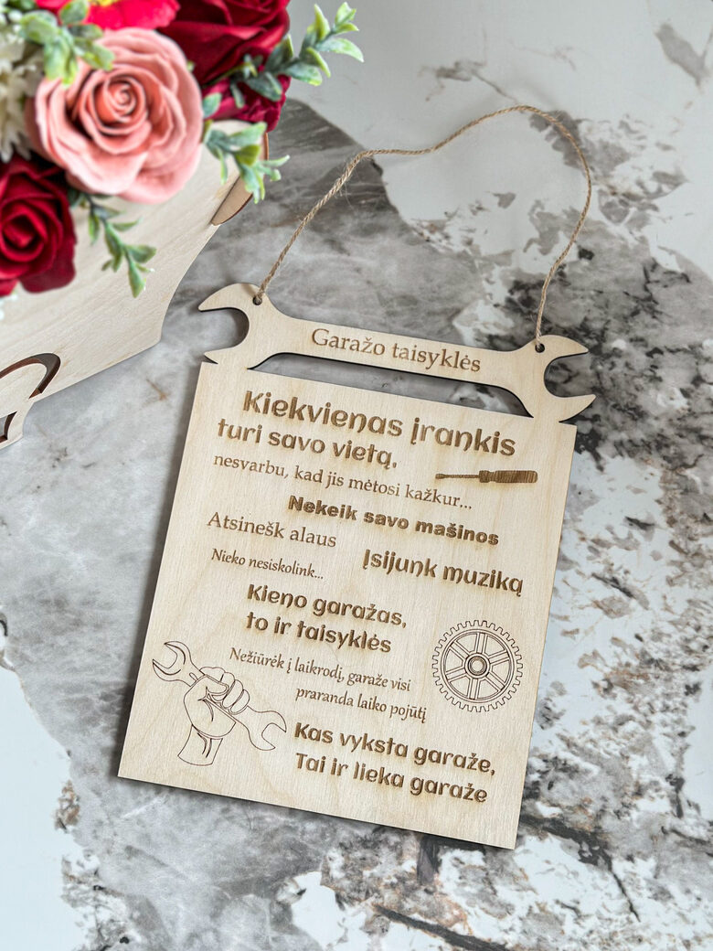 Medinė lentelė GARAŽO TAISYKLĖS