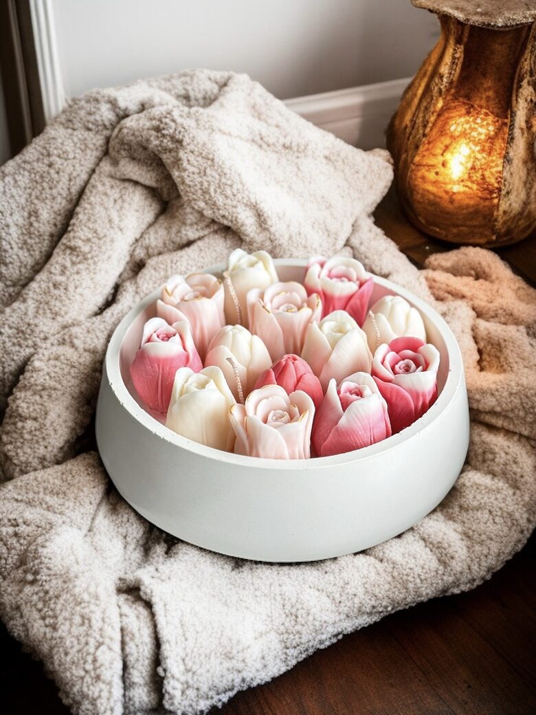 Kokosų vaško žvakė TULPIŲ GLĖBYS