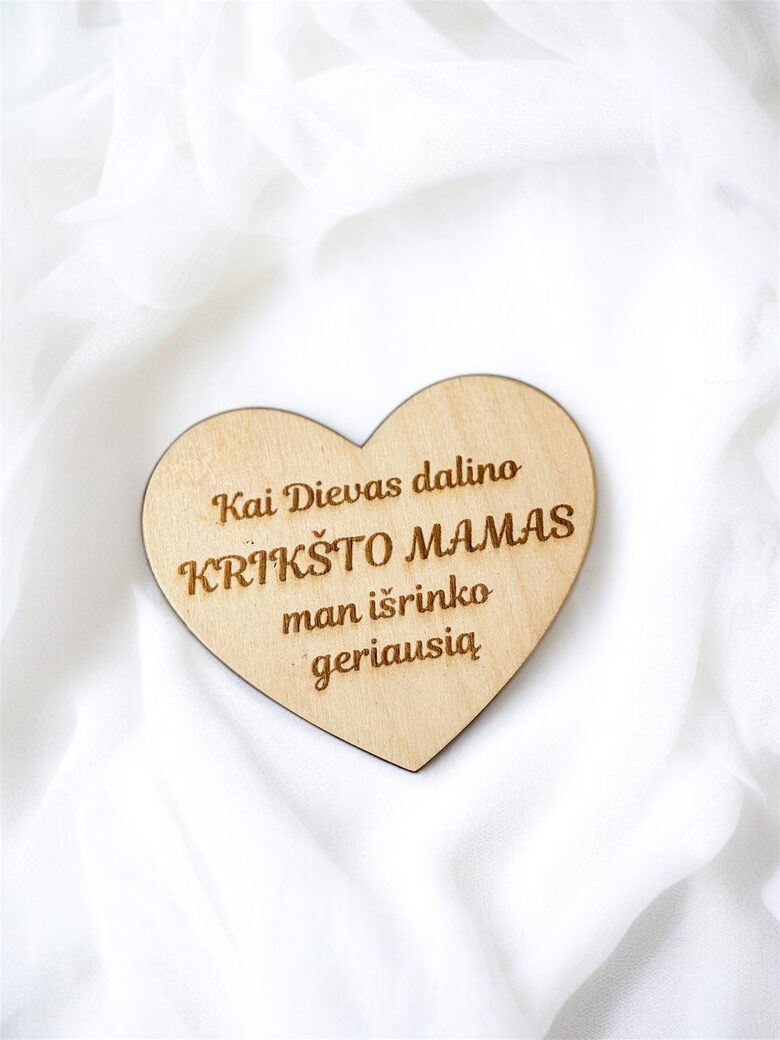 Magnetukas medinis - Širdelė Krikšto mamai
