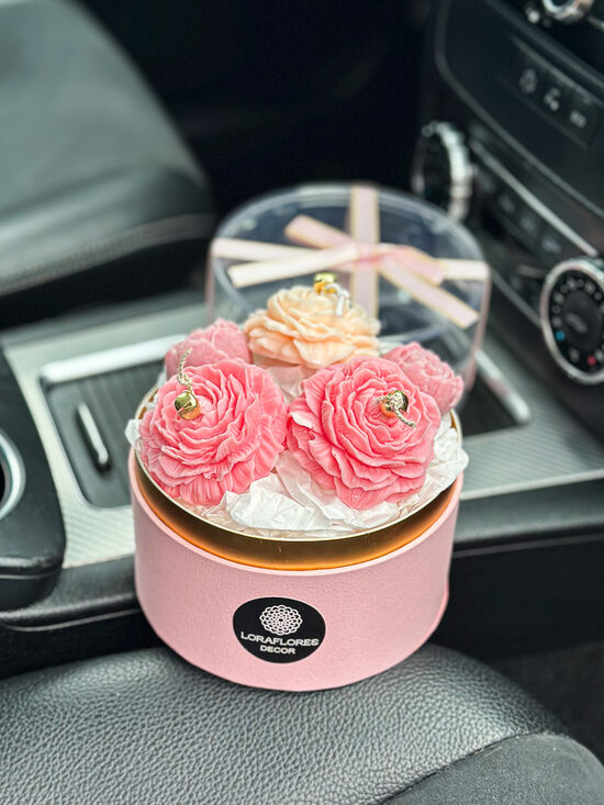 Vaško gėlių (žvakių) puokštė ROMANTIŠKA RAUSVA, SM