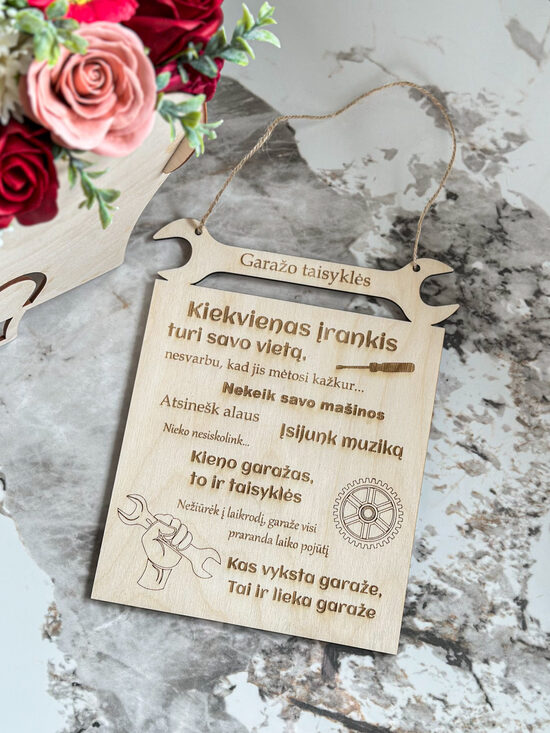 Medinė lentelė GARAŽO TAISYKLĖS