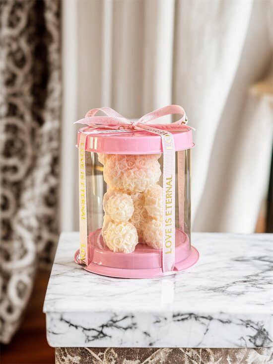 Sojų vaško žvakė ROŽIŲ MEŠKIUKAS, M 1vnt